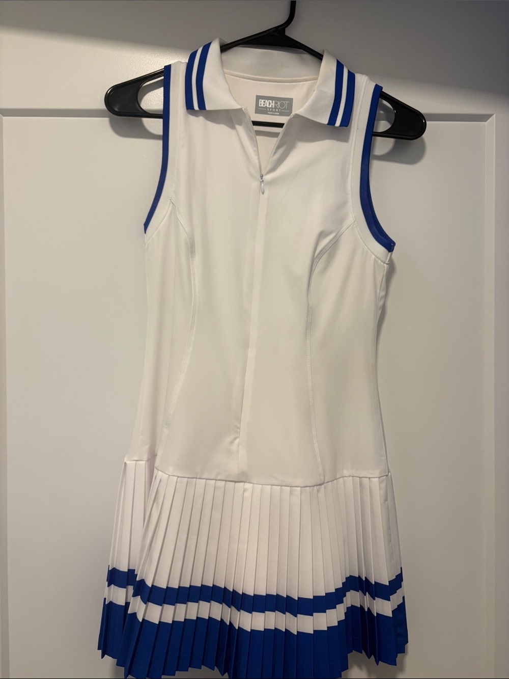 Beach Riot White & Royal Blue Sleeveless Pleated Tennis Dress